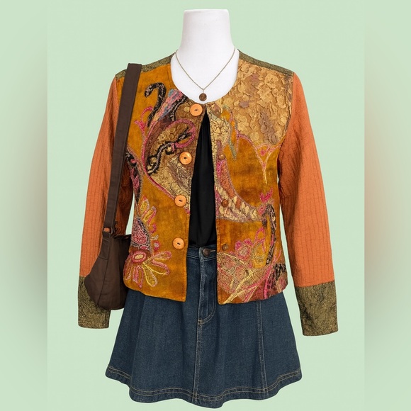 Coldwater Creek Jackets & Blazers - Coldwater Creek Art to Wear Jacket Patchwork Embroidered‎ Unique Statement